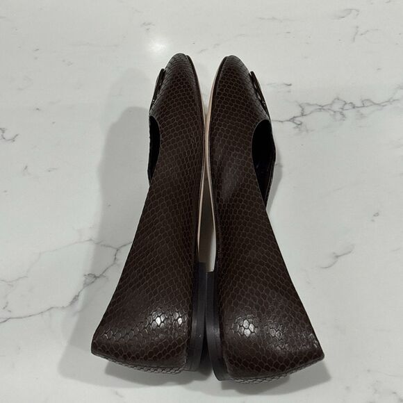 Tory Burch Ballet Flats 10.5 Georgia Square Toe Snakeskin Embossed Leather Brown - Picture 13 of 13
